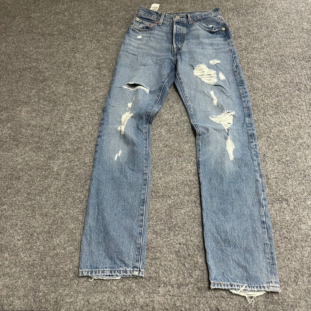 Levi's Jeans Womens Size 27 Blue 501 Distressed Straight Leg Raw Hem Denim